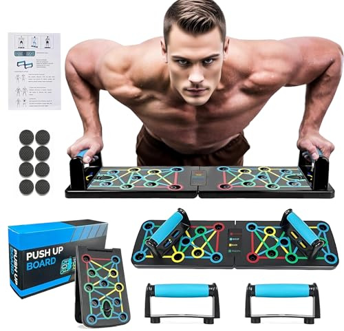 Tabla de Flexiones, Tabla de Flexiones Multifuncional, Push Up Board Multifuncional con asas, tabla de fitness multifuncional plegable, para hombres y mujeres, ejercicio muscular, equipo profesional