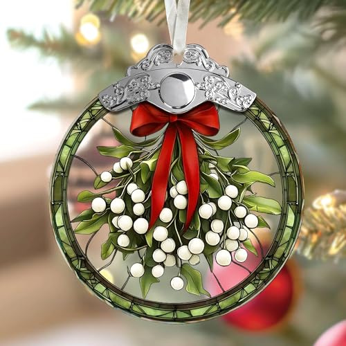 Mistletoe Ornament for Doorway, Beautiful Ornaments Hanging Mistletoe Ball, Ideal Gifts for Holiday Celebration and Mistletoe Tradition, A Unique Ornaments Piece for Christmas Tree Decoration