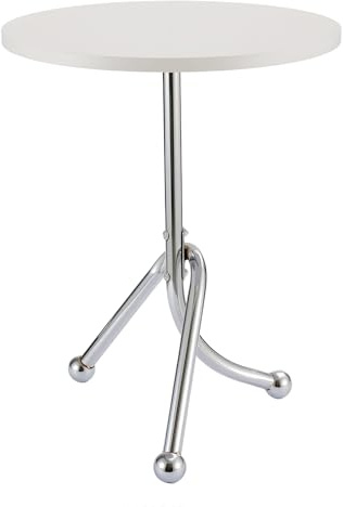 BLUE BAZAAR 1PC White Round Coffee Table Stainless Steel Small Side Table | White round coffee table with vintage stainless steel design, compact side table for living room, bedroom, office, and cafes