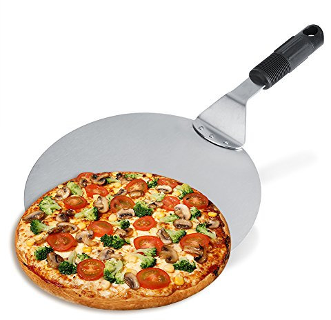 lyrlody Pizza Pans,10inch Round Pizza Paddle Cake Baking Shovel Pizza Transfer Tray Baking Tool Stainless Steel Pizza Peel with Non Slip 18cm Handle for Restaurant Home Kitchen