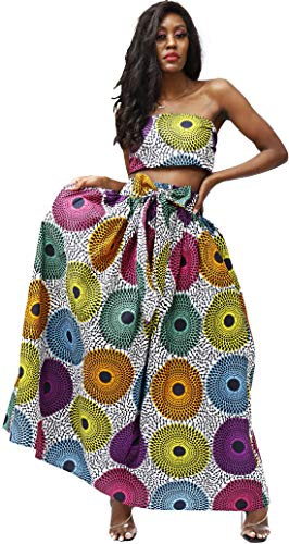 SHENBOLEN Women African Print Skirt Kente Traditional Wax Print Adjustable Strap Maxi Skirt (One Size, A)