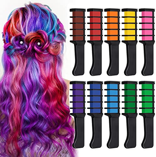 EBANKU Haarkreide Kamm 10 Farben Kinder Haarfärbemittel, Temporär Haarkreide für Geschenk Cosplay Karneval Weihnachten Halloween Geburtstag Partys DIY