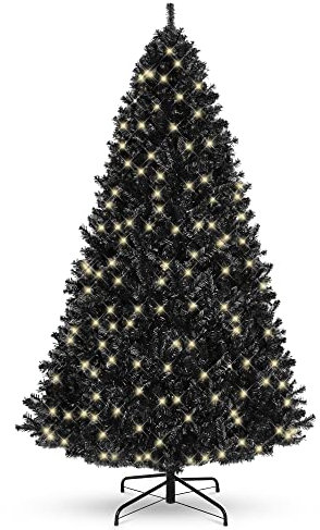 Best Choice Products 6ft Black Christmas Tree Pre-Lit w/Twinkling Lights Artificial Pine Tree Premium Holiday Decoration 250 Warm White Lights, 947 Branch Tips Metal Stand