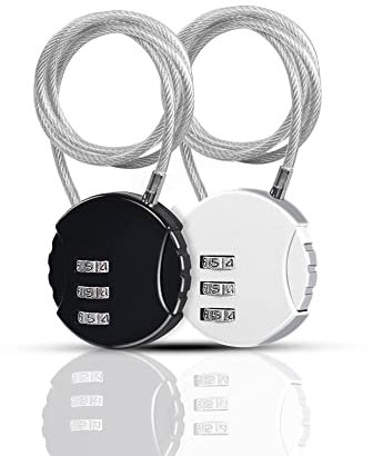 YAODHAOD 3 Digit Combination Padlock Locks, 2 Pieces Cable Luggage Locks, Wire Stroller Locks TSA Approved Padlocks for School Travel Bike Helmet Backpack Cabinet… (50cm, Black + Silver)