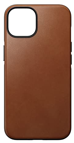 NOMAD Modern Leather Case für iPhone 14 | Schutzhülle aus Polycarbonat und hochwertigem Echtleder | MagSafe-kompatibel | Farbe: Hellbraun