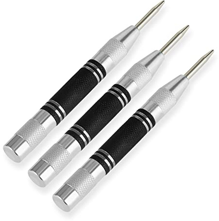 3 Pack Automatic Center Punch, Yetaha 5 Inch Heavy Duty Steel Spring Loaded Center Hole Punch with Adjustable Tension Punch Tool for Metal Wood Plastic Glass