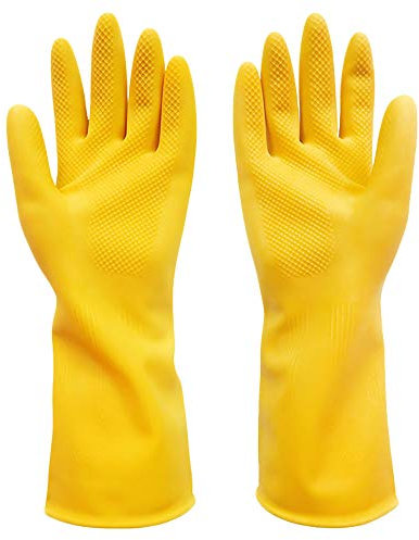 TopHomer Gants de travail en latex, gants de nettoyage multi-usages pour cuisine, vaisselle, jardinage, jaune, taille L (1 paire)