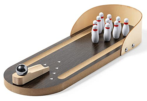 noTrash2003 Tischbowling, Mini Bowlingbahn, Set mit 10 Pins Geschicklichkeitsspiel für Erwachsene & Kinder Schreibtischspiel Kegelspiel