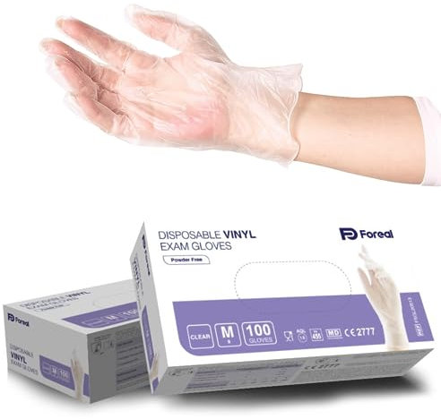 Guanti Vinile Monouso Trasparenti, Scatola Da 100 pz., Guanti Dispositivo Medico, DPI di III Categoria, Rischio Chimico, Elasticizzati Senza Polvere, Uso Alimentare, Certificati CE (L)