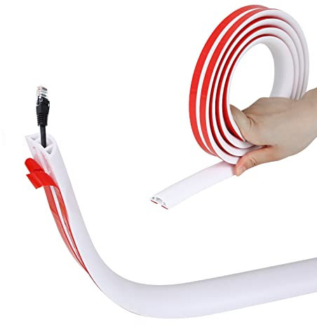 Kabelkanal Selbstklebend, Btstil PVC Flexibler Halbrunde Boden Kabelbrücke Kabelabdeckung Kabelschutz Kabelschacht für alle Netzkabel Haus, Büro, Schule, Lager (D30(30x10mm), Weiß, 2m)