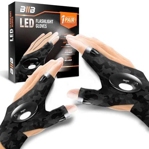 BIIB Geschenke für Männer, Handschuhe mit Licht Angelzubehör, Adventskalender Füllung Männer Geschenke für Papa, Gadgets für Männergeschenke Weihnachtsgeschenke, Geburtstagsgeschenk (Tarnung, Size)