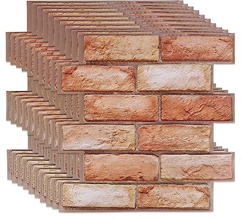 IGTOPS 10 Stücke Steintapete，30 * 30cm 3d Selbstklebende Wandpaneele，Vintage-Ziegelstein-Textur PVC Tapete Steinoptik，Wasserdicht Wandtapete für Möbel Wandtür Wasserdicht (rot)