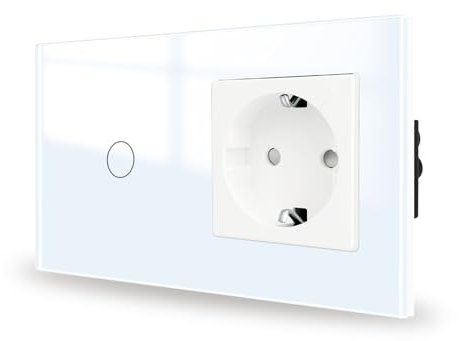 JIMEIDA Touch Lichtschalter mit Steckdose weiß Unterputz 1 Fach 1 Weg,Glas Panel und Status-LED Wandschalter,Kein Neutralleiter Erforderlich,157 * 86mm