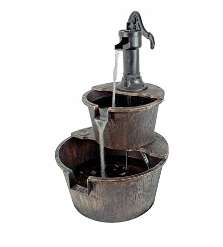 Indoor/Outdoor Garden Water Fountain Outdoor water fountain 2 Tier Garden Barrel Fountain Pump Water Feature Cascade Patio Deck Outdoor for Deck, Patio, Porch, Yard Decor Decoration