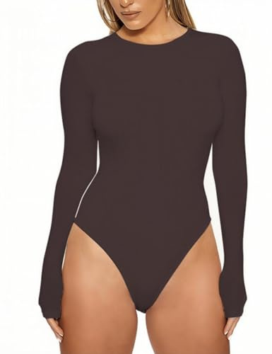 Rongseng Body Femme Manches Longues Sexy col rond Bodysuit Top Slim Fit Jumpsuit Stretch Justaucorps Chic Haut Shirt Blouses Chemisiers Élégante Couleur Unie Combinaison Combishort Casual Playsuit