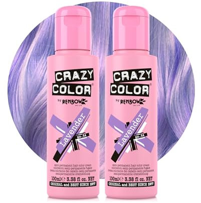 Crazy Color Pastel Lavender Semi-Permanent Duo Hair Dye. Highly Pigmented Pastel Purple Conditioning & Oil Nourishing Vegan Formula | No Bleach or Ammonia | 200ml
