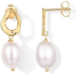 PAVOI 14K Yellow Gold Plated Statement Pearl Drop Earrings for Women | Pearl Dangle Studs Earrings