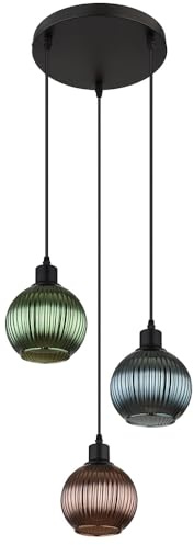 Pendellampe 3 flammig Esstischleuchte Glas Wohnzimmerlampe Hängelampe, Glas petrol, bronze, grün, 3x E27, DxH 36 x 120 cm