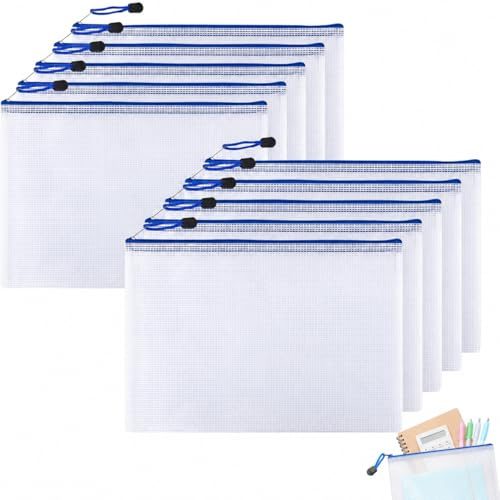 ZALHIN Bolsa para Documentos - Paquete De 10 Bolsillos Premium con Cremallera, Ideal para Documentos a4 - Solución De Almacenamiento Estéticamente Atractiva, Robusta y Liviana