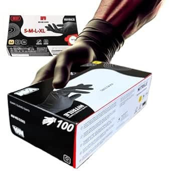 RFD 100 Guanti in Nitrile Neri Monouso S/M/L/XL Taglie - Resistenti, Professionali e Ipoallergenici - Perfetti per Uso Medico, Laboratorio, alimenti (L)