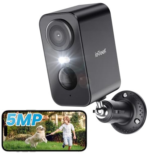 ieGeek 5MP Schwarz Überwachungskamera Aussen Akku,Kabellose Überwachungskamera außen innen,Intelligente KI-Erkennung，Einfache Installation，HD-farbige Nachtsicht，2-Wege Audio，Smart Home-Schutz