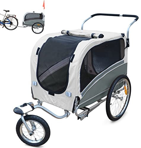 PAPILIOSHOP Argo – Klappbarer Hundeanhänger, Hundewagen und Fahrradanhänger für Hunde in S, M, L, Stabil und Belüftet, Ideal für Tiertransport und Outdoor-Aktivitäten (Grau L)