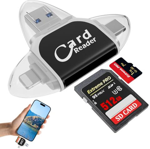 Mineup Multi-Port 4 in 1 Universal SD TF Kartenleser, SD Kartenleser, Micro SD Card Reader, Highspeed OTG Adapter Kartenlesegerät, SD Kartenleser Usb C Speicherkartenleser für Android Phone iOS Kamera