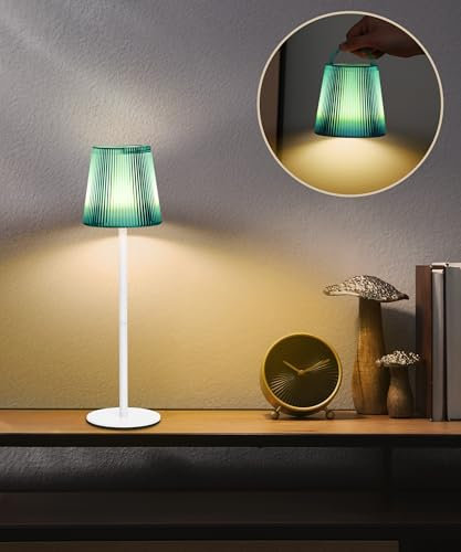 Faithorse Tischlampe Kabellos, Dimmbare LED Akku Tischleuchte IP54 wasserdichte Schreibtischlampe Touch Lampe mit 3 Farbmodi Wiederaufladbares Lampe Nachtlicht für Schlafzimmer (Grün)