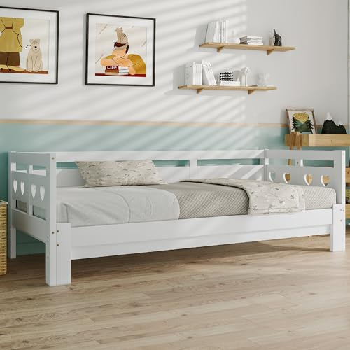 MURUL Cama de día extensible, con 2 camas de pino macizo, para dormir y somier enrollable en forma de corazón (90 x 190 cm)
