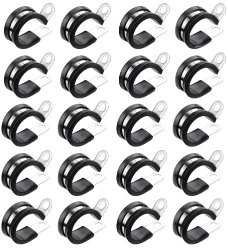 20 Pcs P Clips, Pipe Clamp, 12mm (1/2) Diameter Hose Rubber Lined Pipe Clamps, Stainless Steel Pipe Clips for Automotive Industrial Boat Wiring and Mounting Securing Gas Pipes