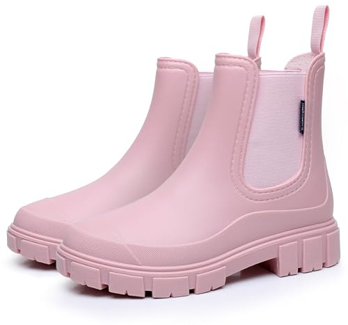 FOGOIN Women Ankle Wellies Chelsea Rain Boot | Slip-on, Pvc Waterproof, Lightweight Anti-slip Chelsea Booties, Flexible/Durable, 3MM Thick Outsole, Outdoor Rain Garden