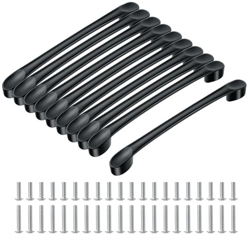 Romon Poignee De Meuble Cuisine,128mm Pitch Poignée Meuble,Poignée en aluminium,Poignet De Porte Cuisine, Pour Bureaux,Tiroirs,Armoires,Penderies,Avec Vis Assorties,Noir,10 Pièces