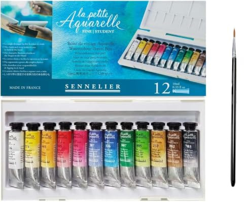 Sennelier Akvarellfärgslåda 12 färg x 10 ml med pensel och 1 kort