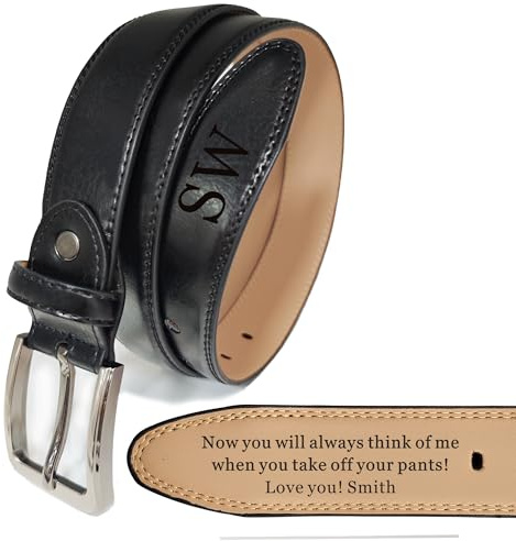 EDSG Personalised Mens Belt Engraved Leather Belt for Men Valentines Gifts for Him Boyfriend Custom Men's Leather Belt Gifts for Valentines Day Birthday Christmas(Design 1, Black)