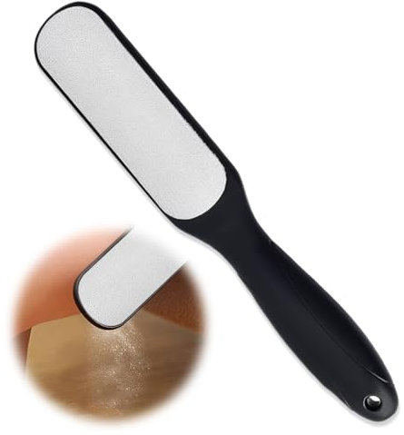 Confezione da 1 pezzo di raspa nero, spazzola piedi bifacciale in acciaio inox per piedi screpolati bagnati e asciutti.