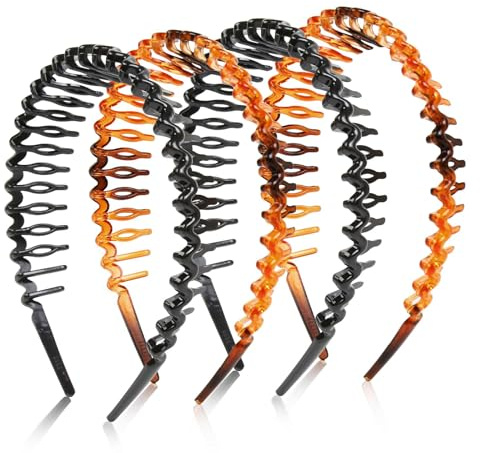 TELAIN Lot de 4 bandeaux zigzag pour femmes, filles et hommes, pinces à cheveux en plastique avec dents, bandeaux zigzag fins, pinces à cheveux peigne noire antidérapantes accessoires capillaires
