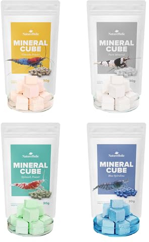 NatureHolic MineralCube - Pure Mineral, Vitamine Power, Spinach Power & Blue Spiruline - Nourriture minérale et durable pour crevettes, escargots, crabes