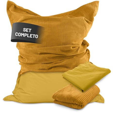 Lumaland Pouf Classic XXL Set tout-en-un | Énorme pouf XXL avec housse en corde et pour l'extérieur, pour l'intérieur et l'extérieur | Fauteuil canapé avec remplissage EPS emballé en toute sécurité