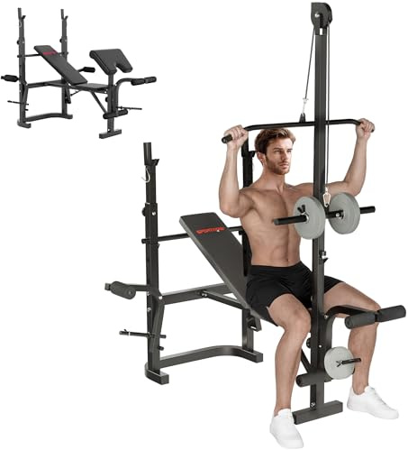 SPORTNOW Panca da muscolo multifunzionale inclinabile, panca dei pesi con supporto per asta regolabile, estensione delle gambe, curl del preicatore e della farfalla, per allenamento a casa, palestra