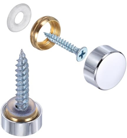 sourcing map 10Pcs Screw Covers Caps, Brass Flat Mirror Screws Decorative Caps Cover Nail Fasteners for Sign Advertising Hardware Construction, 12mm Diameter, Polished Silver