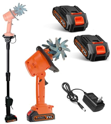 Electric Garden Rotavator Cordless Mini Tiller Cultivator 21V Handheld Soil Cultivator 235RPM with 4 Rows of Tines 2x1.5Ah Batteries Charger 10Cm Tilling Width 10cm Working Depth