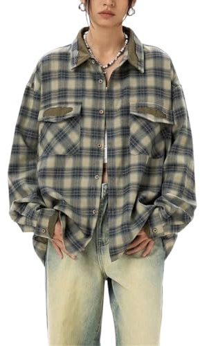 Women Casual Checked Shirt Long Sleeve Blouse Western Style Relaxed Fit Top
