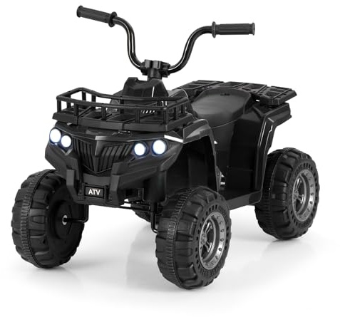 GOPLUS Elektrisk fyrhjuling för barn, 6 V, barn Ride-On ATV med en knappstart, MP3-spelare, LED-strålkastare och förvaringskorg, elbil för pojkar och flickor från 2 år (svart)