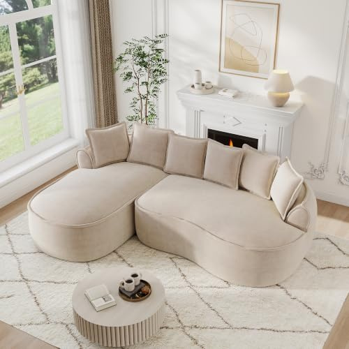 Divano angolare modulare a forma di L, in ciniglia cloud con seduta extra profonda e chaise longue, divano da pavimento senza montaggio, divano curvo, per soggiorno (marrone chiaro, 3 posti, L)