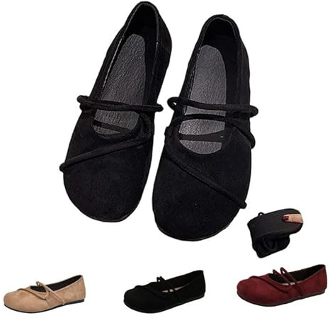 Zapatos de ballet ortopédicos de ante Mary Jane para mujer, cómodos zapatos de bailarina de ajuste ancho con correa, zapatos de baile suaves con puntera redonda, mocasines para mujer