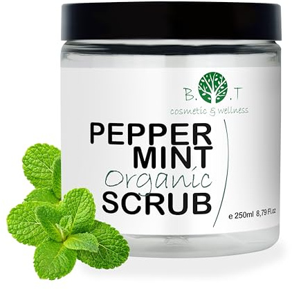 Bästa ORGANIC Peeling 200 g – uppfriskande pepparmynta – 100% epsom bittersalt med jojobaolja, avokadoolja, saffloroljor och ekologisk pepparmynta eterisk olja