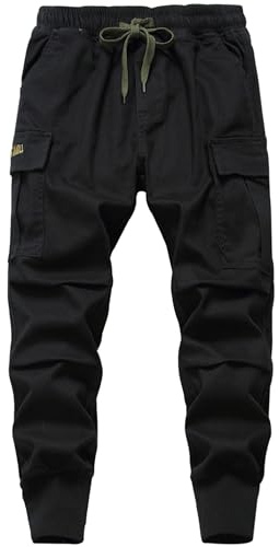 LAUSONS Pantaloni Jogging da Bambino - Pantaloni Cargo Ragazzo con Tasconi Nero Taglia 170/13-14 Anni