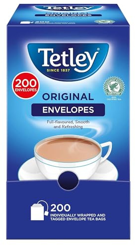 Tetley Original Black Tea Bags in Envelopes - Full Flavoured British Brew - Perfect for Breakfast or Anytime - Rainforest Alliance Certified - 200 Enveloped Teabags (1 Pack)
