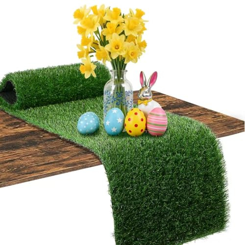 XLX TURF Green Artificial Grass Table Runner for Easter Golf Party Decorations - 12 x 36 Inches Short Fake Grass Crafts Table Centerpiece Wedding Baby Shower