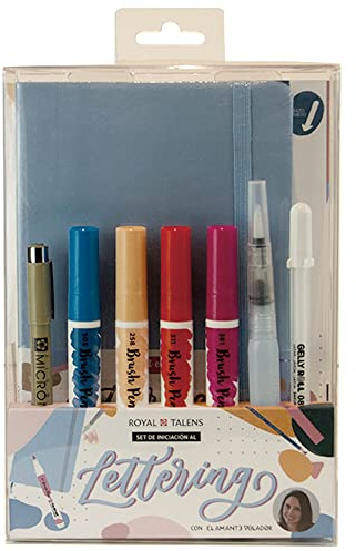 Talens Lettering Starter-Set (blau) mit Lettering Notebook, Mischpalette, Wasserbrush, feine Spitze, Ecoline Brush Pen, Letteringführung, Schritt für Schritt